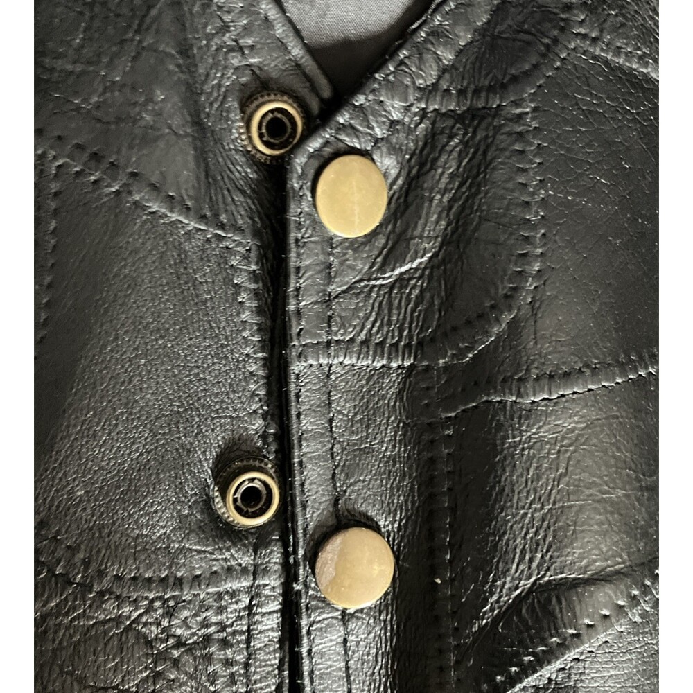 Vtg Italian Stone Design Genuine Leather Vest Black Patchwork Biker Western XXXL - Picture 3 of 8